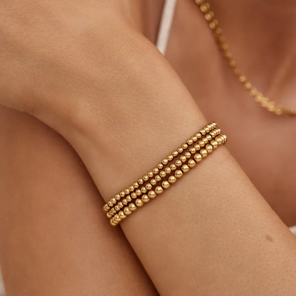 Pack 3 Pulseras de Cuentas Doradas 433 en Baño de Oro de 18k — Mujer