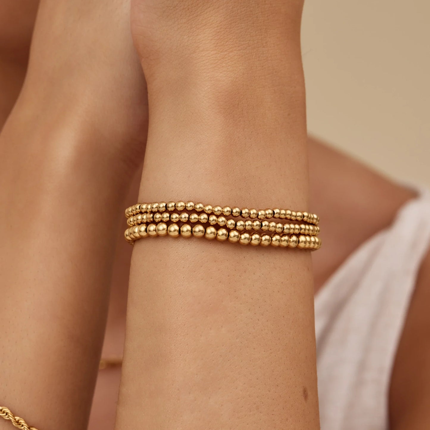 Pack 3 Pulseras de Cuentas Doradas 433 en Baño de Oro de 18k — Mujer