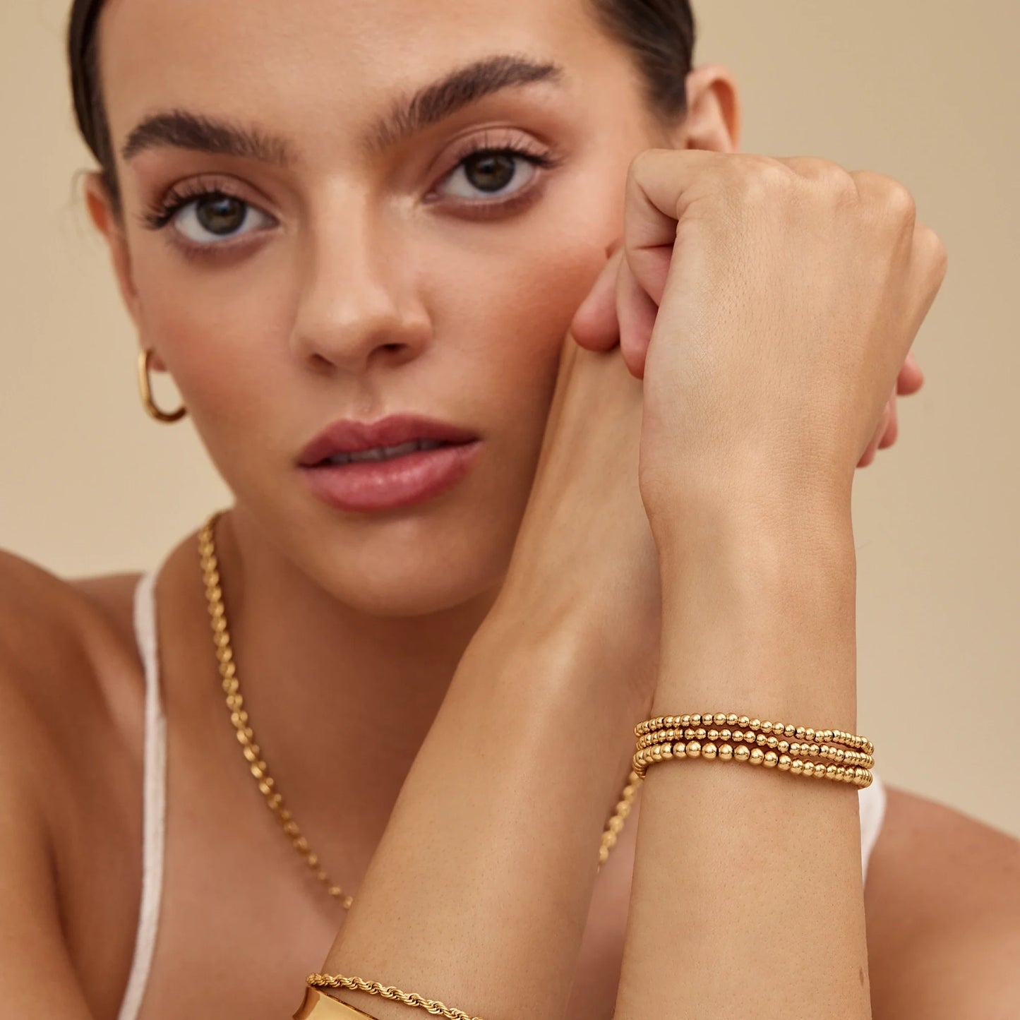 Pack 3 Pulseras de Cuentas Doradas 433 en Baño de Oro de 18k — Mujer