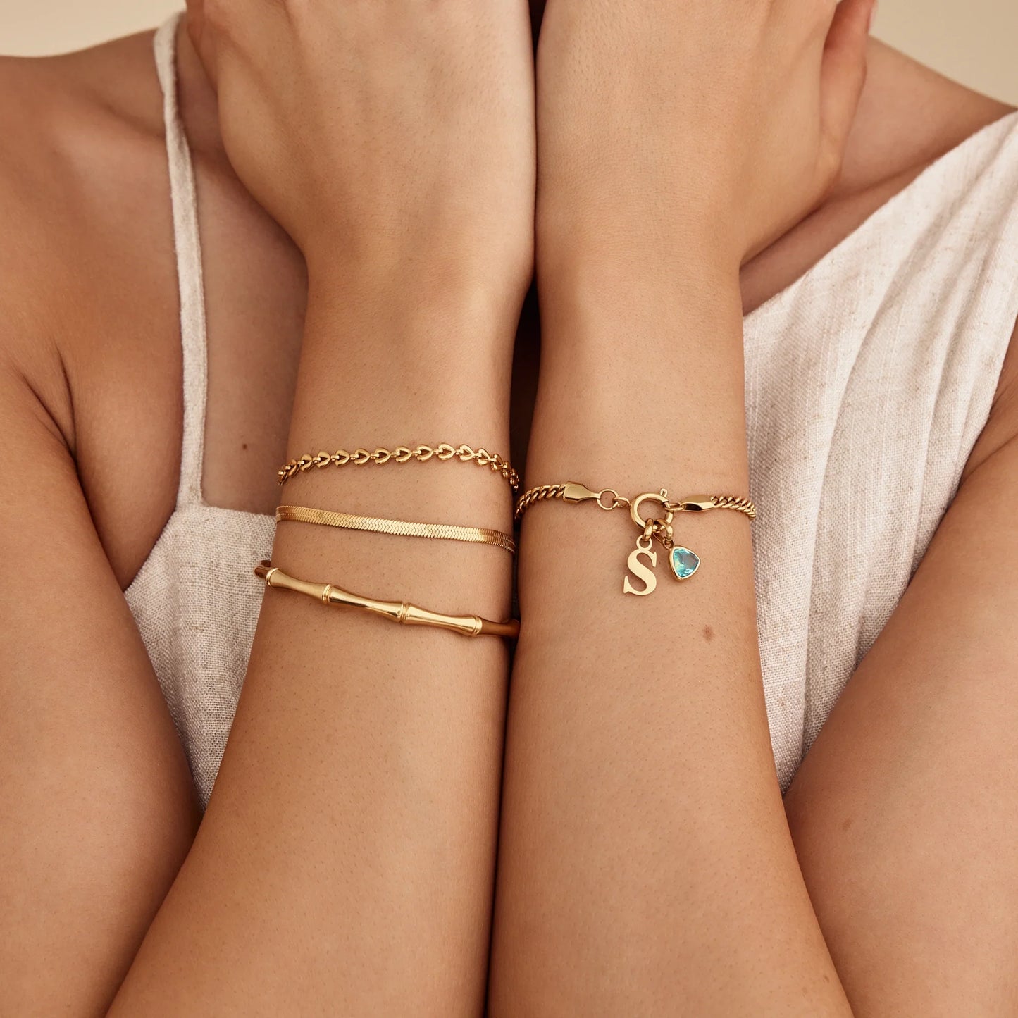 Bamboo Hoop Bracelet in 18k Gold Plating — Women