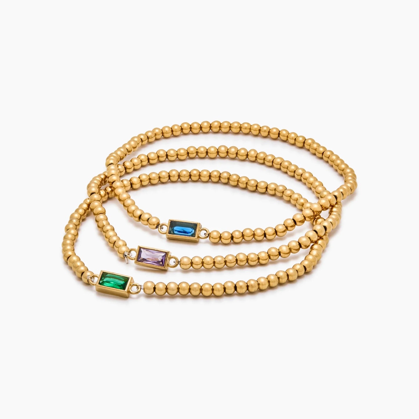Pulsera de Cuentas Doradas con Piedra Natal en Baño de Oro de 18k — Mujer