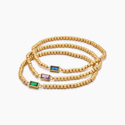 Pulsera de Cuentas Doradas con Piedra Natal en Baño de Oro de 18k — Mujer