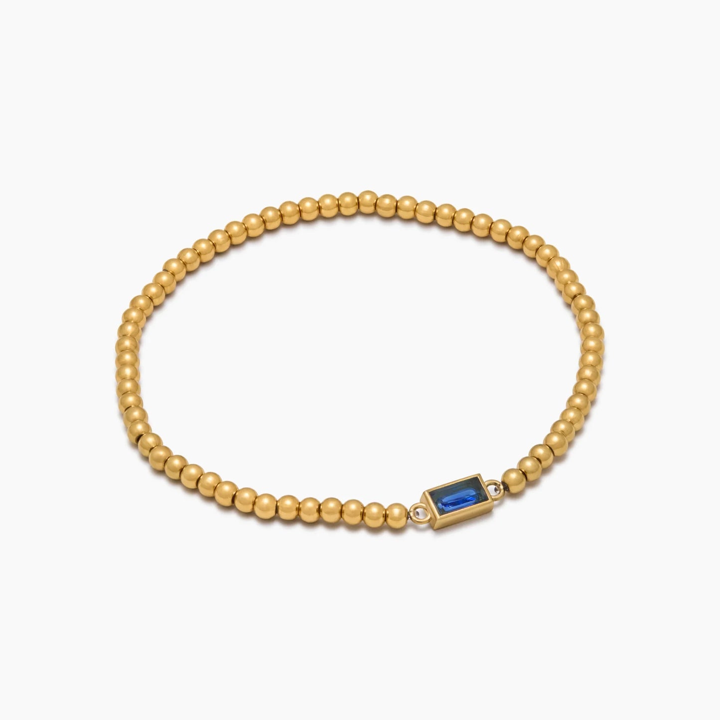 Pulsera de Cuentas Doradas con Piedra Natal en Baño de Oro de 18k — Mujer