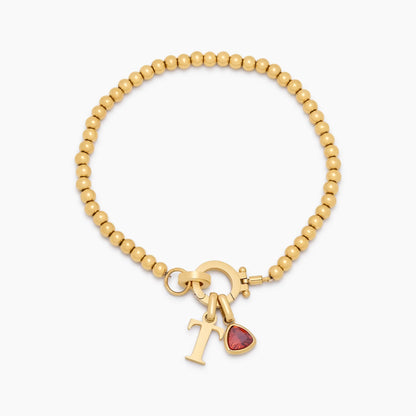 Initial Bracelet with Birthstone in 18k Gold Plating — Women's