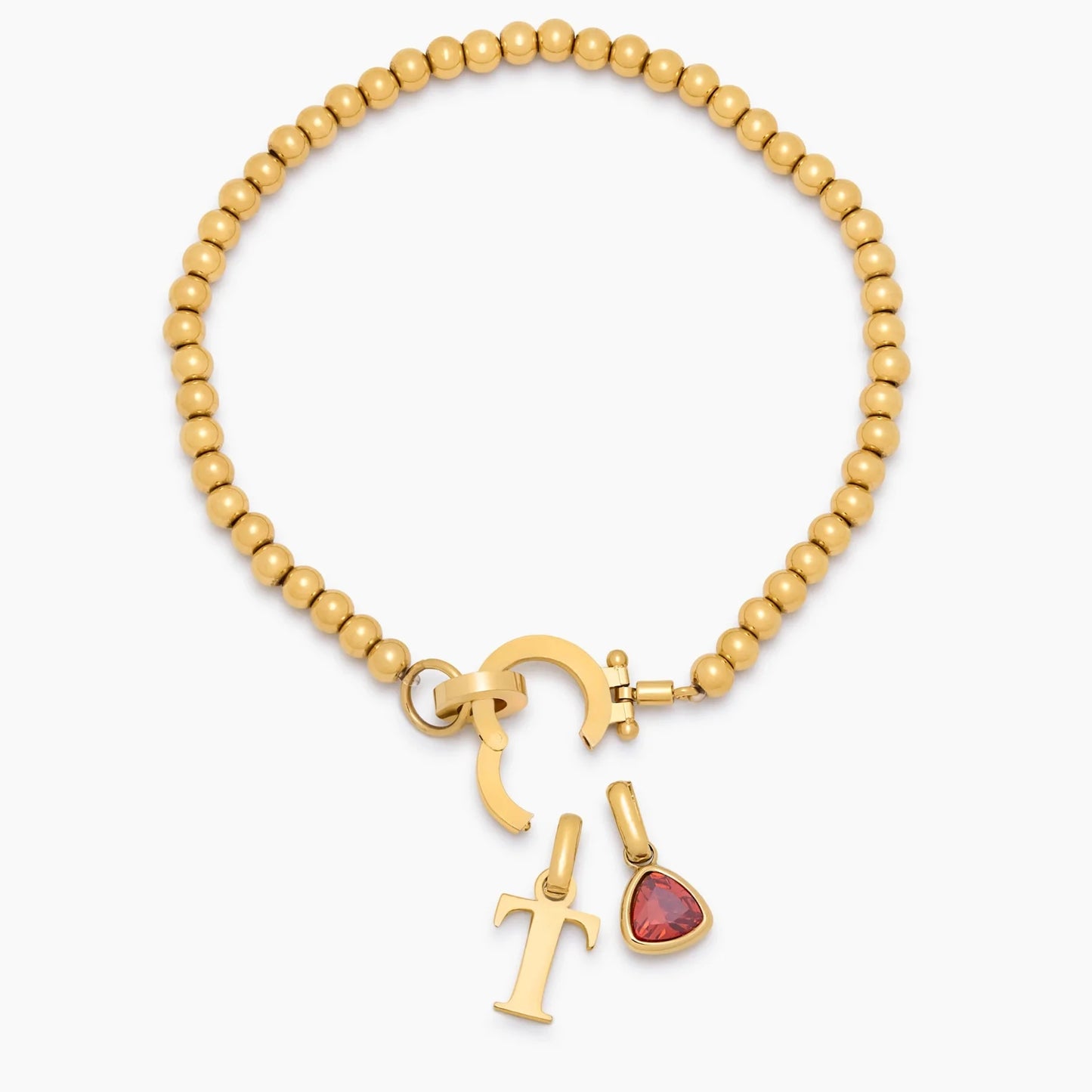 Initial Bracelet with Birthstone in 18k Gold Plating — Women's