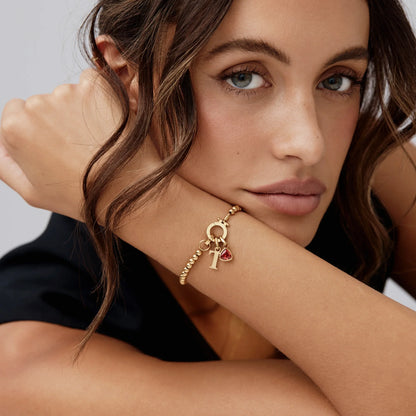 Initial Bracelet with Birthstone in 18k Gold Plating — Women's