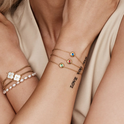 Bracelet Mini Birthstone Charm in 18k Gold Plating — Women