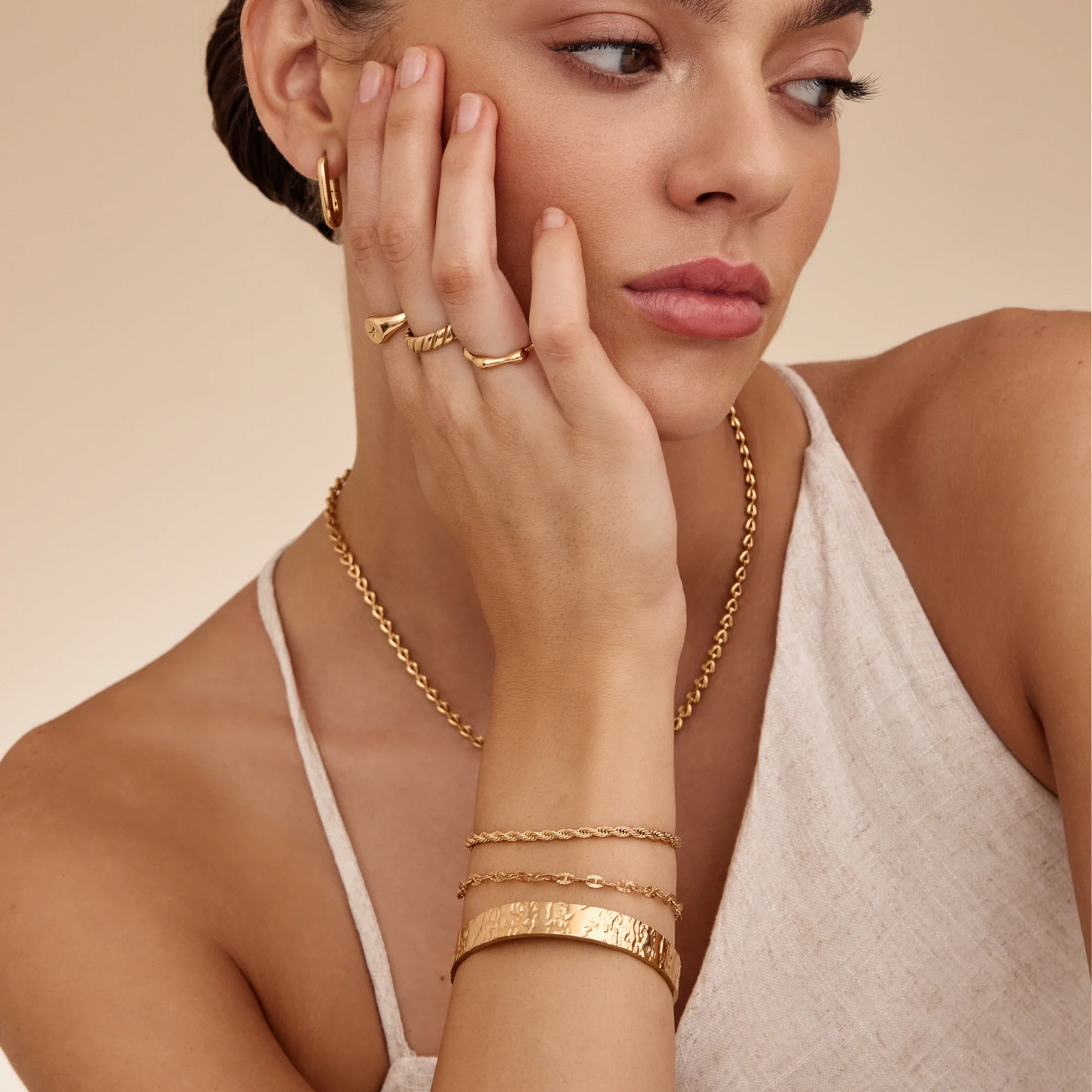 Wide Textured Hoop Bracelet in 18k Gold Plating — Women