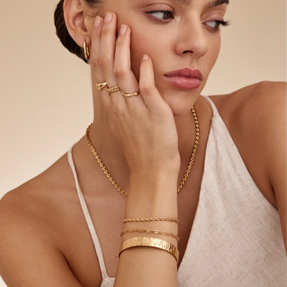 Wide Textured Hoop Bracelet in 18k Gold Plating — Women