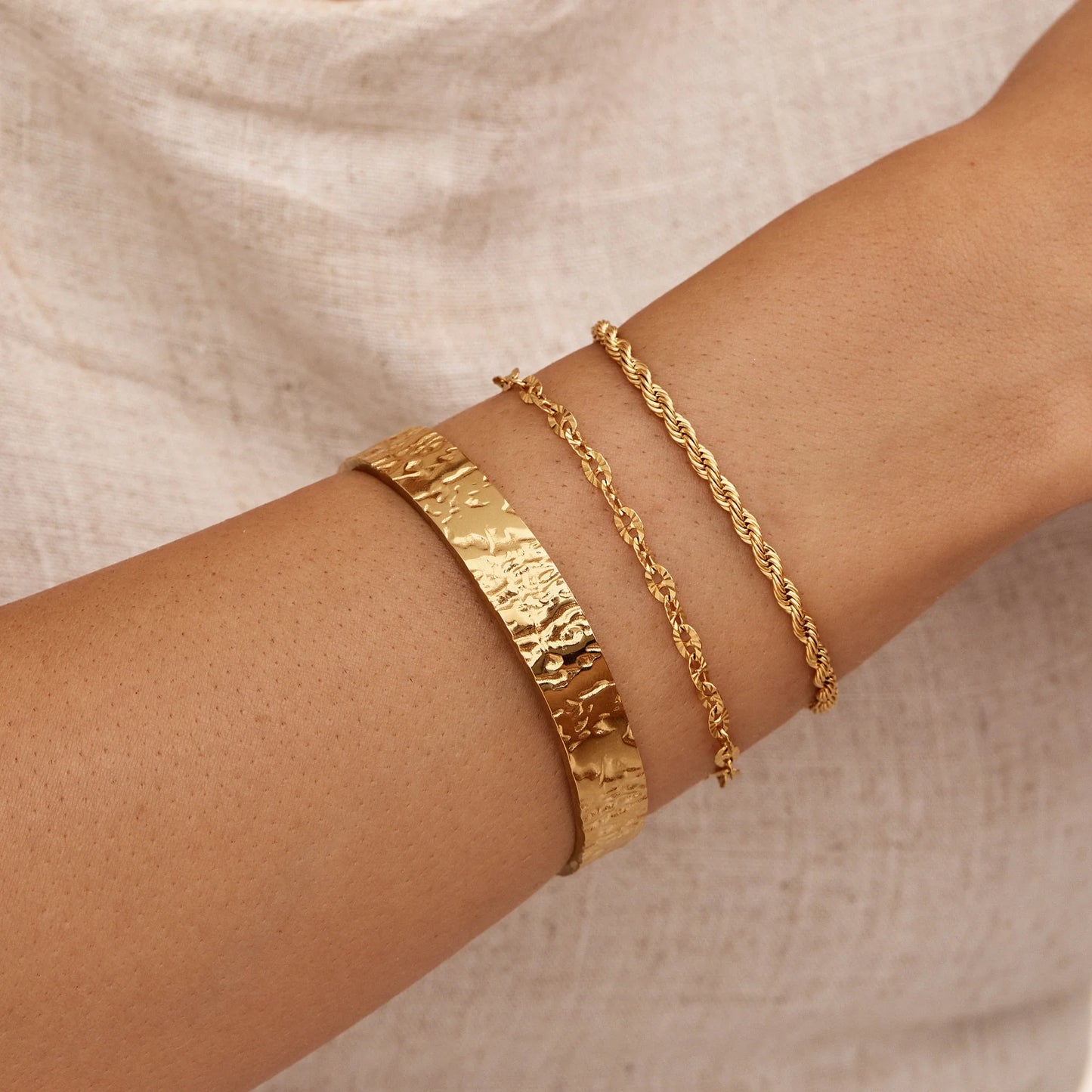 Wide Textured Hoop Bracelet in 18k Gold Plating — Women