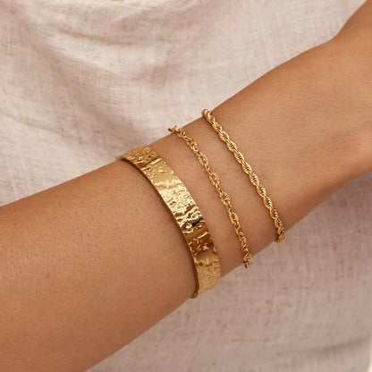 Wide Textured Hoop Bracelet in 18k Gold Plating — Women