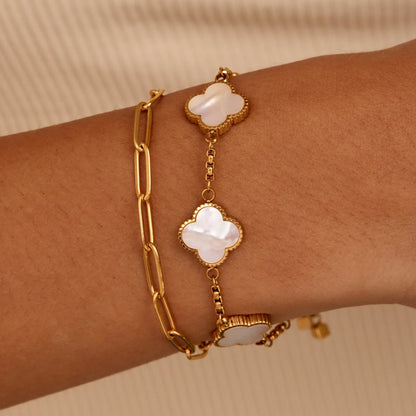 Pulsera Trébol Nácar en Baño Oro 18k — Mujer