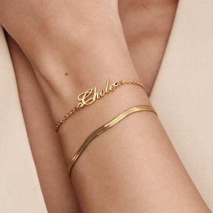 18k Gold Plated Cursive Name Bracelet — Women