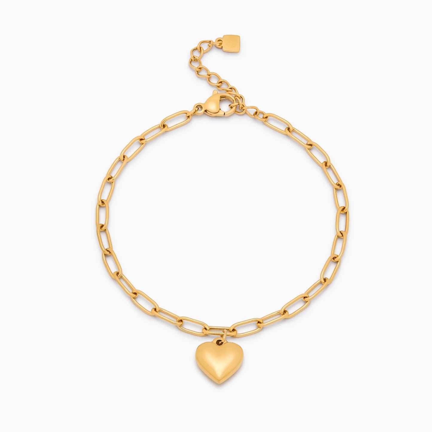 18k Gold Plated Clip Chain Bracelet with Heart Charm — Women