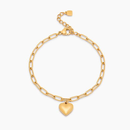 18k Gold Plated Clip Chain Bracelet with Heart Charm — Women