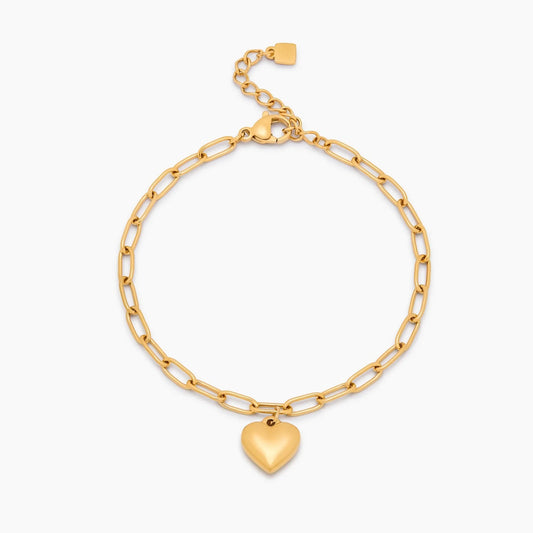 18k Gold Plated Clip Chain Bracelet with Heart Charm — Women