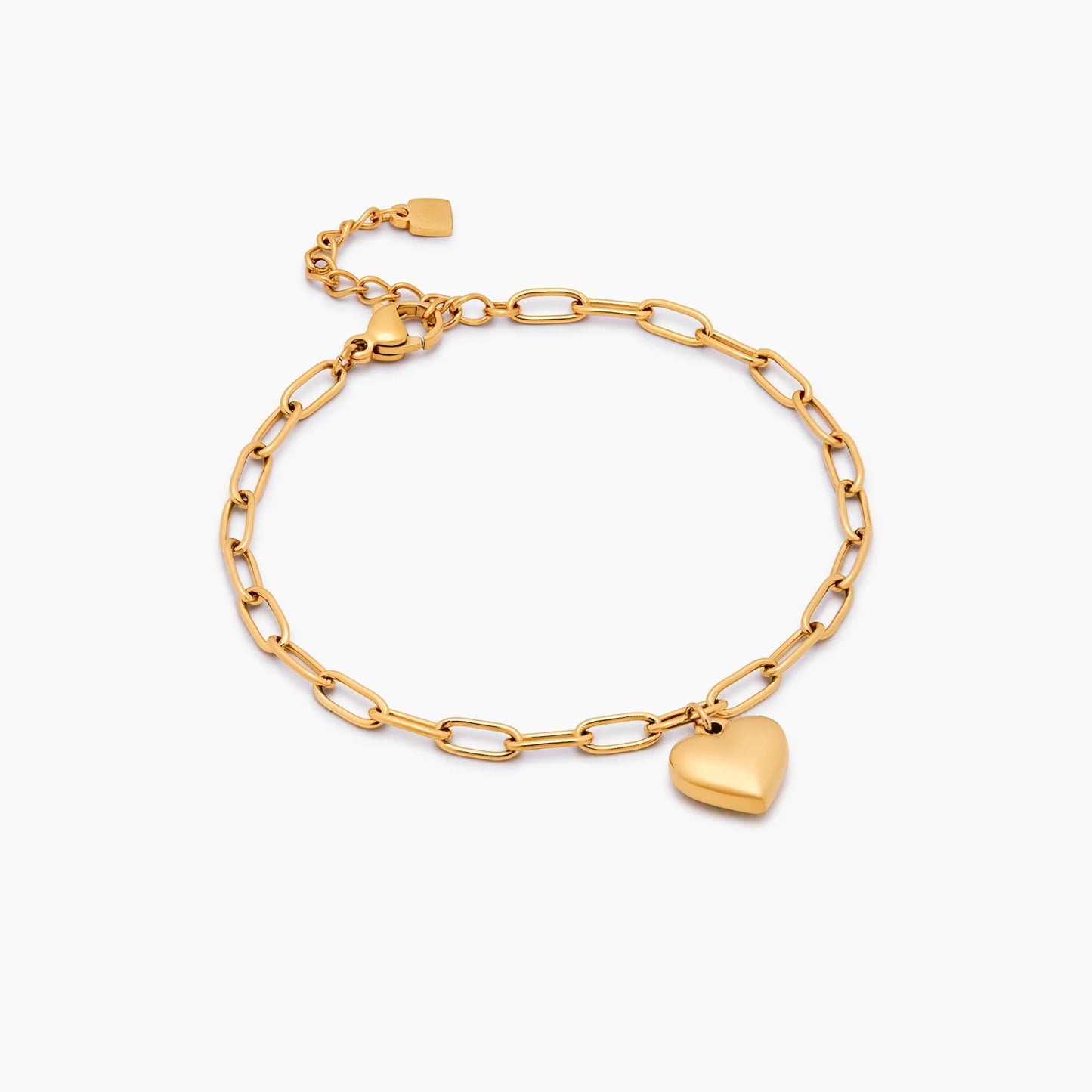 18k Gold Plated Clip Chain Bracelet with Heart Charm — Women