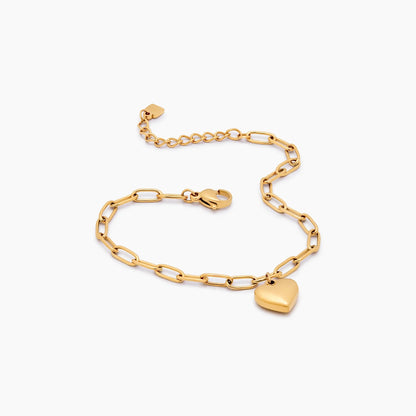 18k Gold Plated Clip Chain Bracelet with Heart Charm — Women