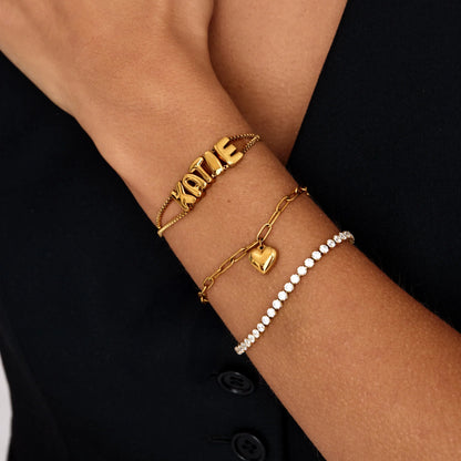 18k Gold Plated Clip Chain Bracelet with Heart Charm — Women