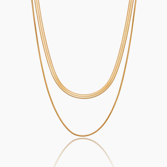 Collar de doble cadena de serpiente en capas