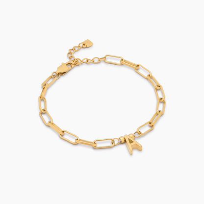 Pulsera de cadena con inicial en oro de 18k — Mujer