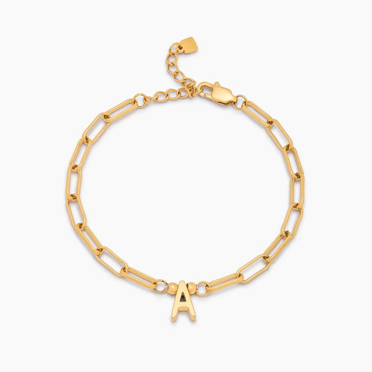 Pulsera Inicial Cadena Clip en Baño Oro 18k — Mujer