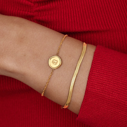 Initial Stamp Bracelet in 18k Gold Plating — Woman