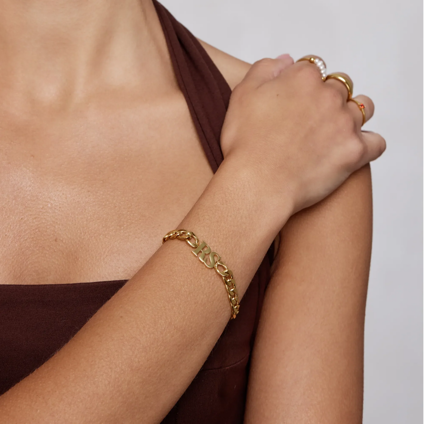 18k Gold Plated Initial Bracelet Thick Chain — Women