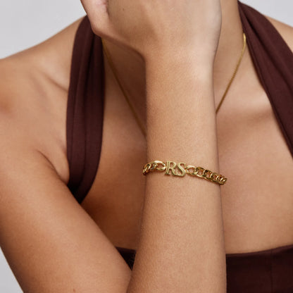 18k Gold Plated Initial Bracelet Thick Chain — Women