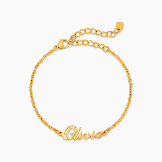Pulsera Nombre en Cursiva en Baño Oro 18k — Mujer