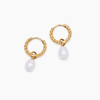 Pendientes de Aro Mini Trenzados con Perlas