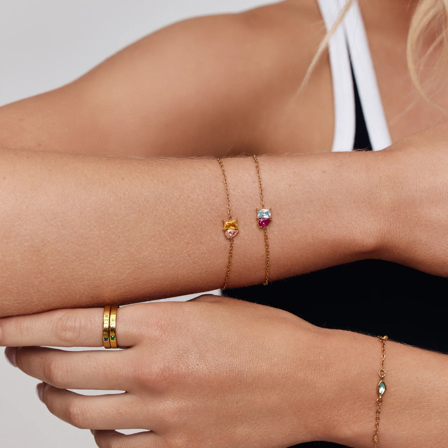 Pulsera Dúo Piedras Natales Para Siempre en Baño Oro 18k — Mujer