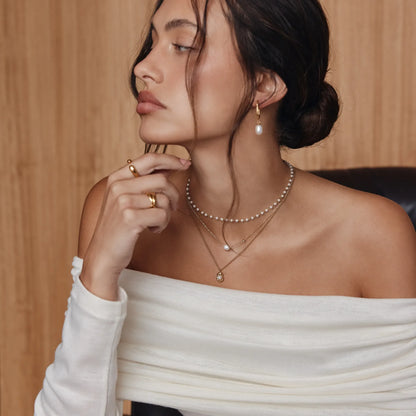 Pearl Moon Pendant Necklace in 18k Gold Plating — Women