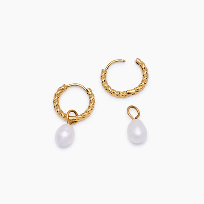 Pendientes de Aro Mini Trenzados con Perlas