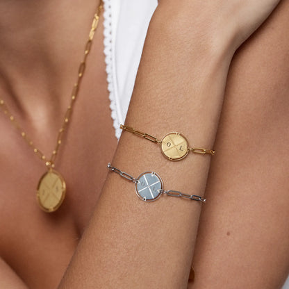 Engraved Compass Bracelet 18k Gold Plated — Women