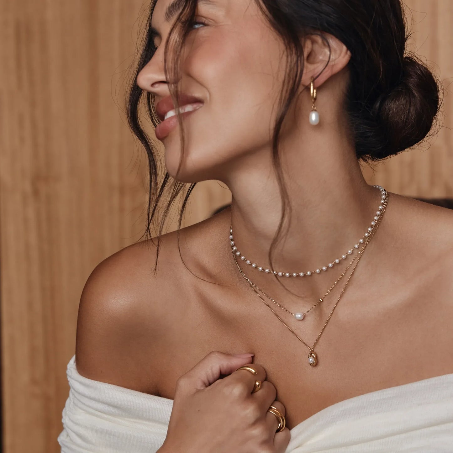 Pearl Moon Pendant Necklace in 18k Gold Plating — Women