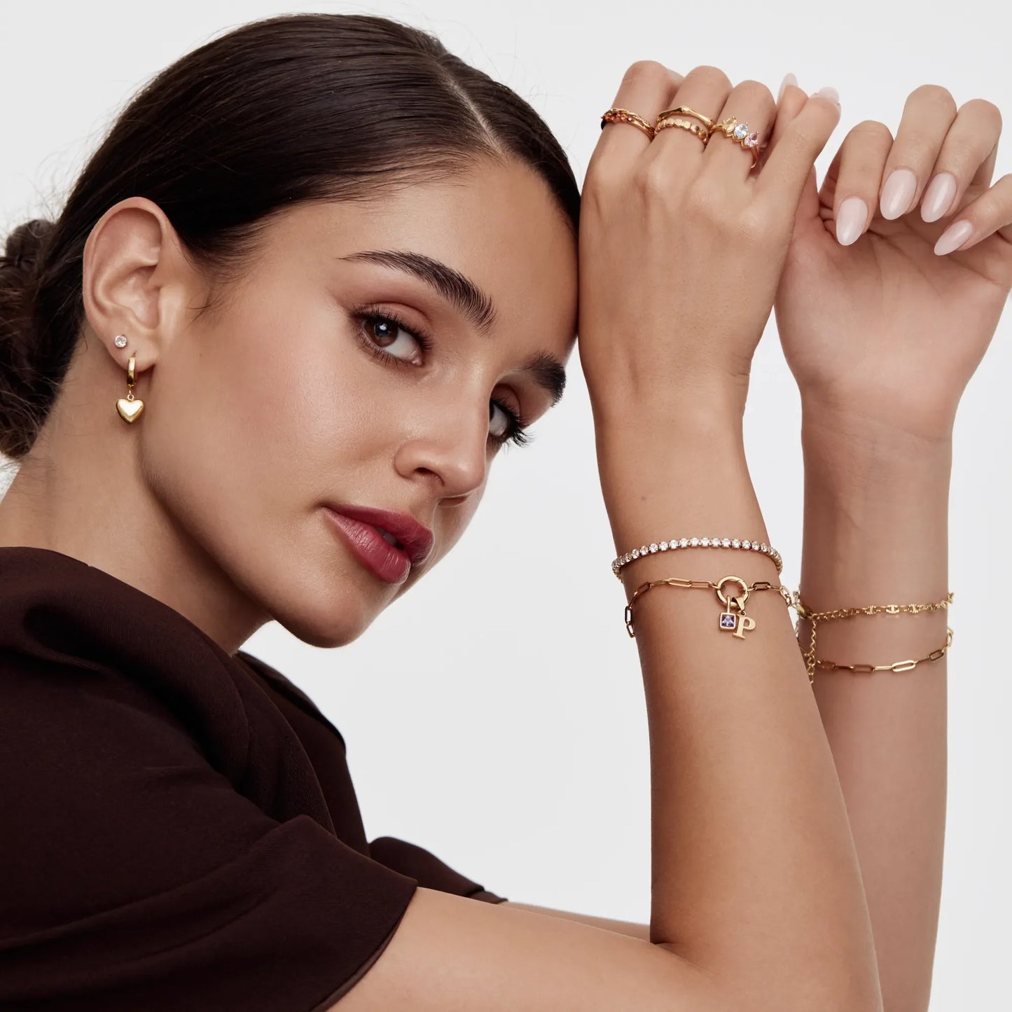 Pulsera de eslabones de clip con piedra de nacimiento inicial