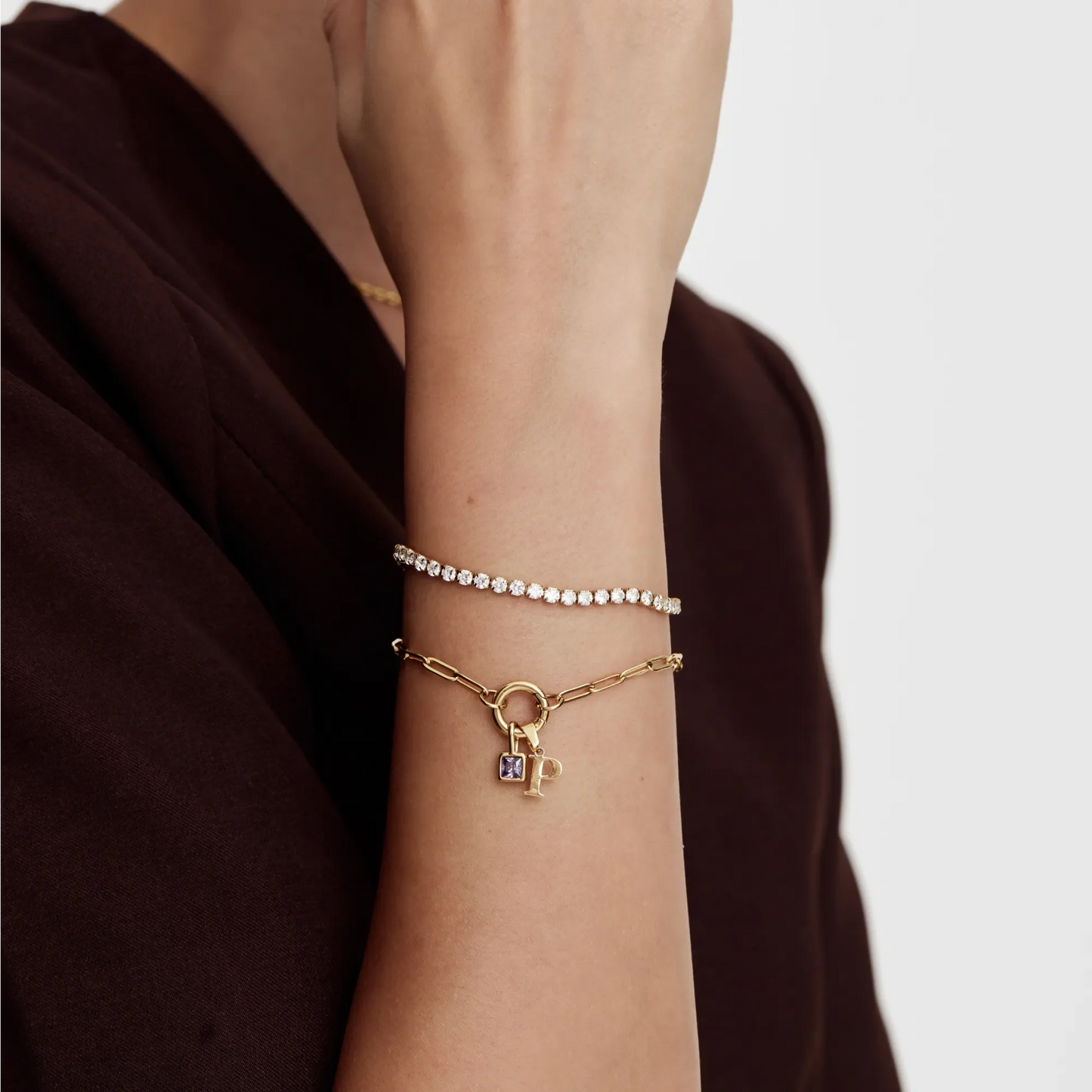 Pulsera de eslabones de clip con piedra de nacimiento inicial