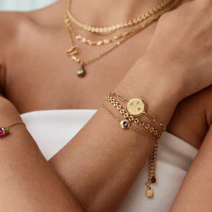 Engraved Compass Bracelet 18k Gold Plated — Women