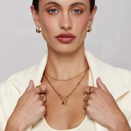 Collar con dije de candado de mosquetón con inicial y piedra de nacimiento