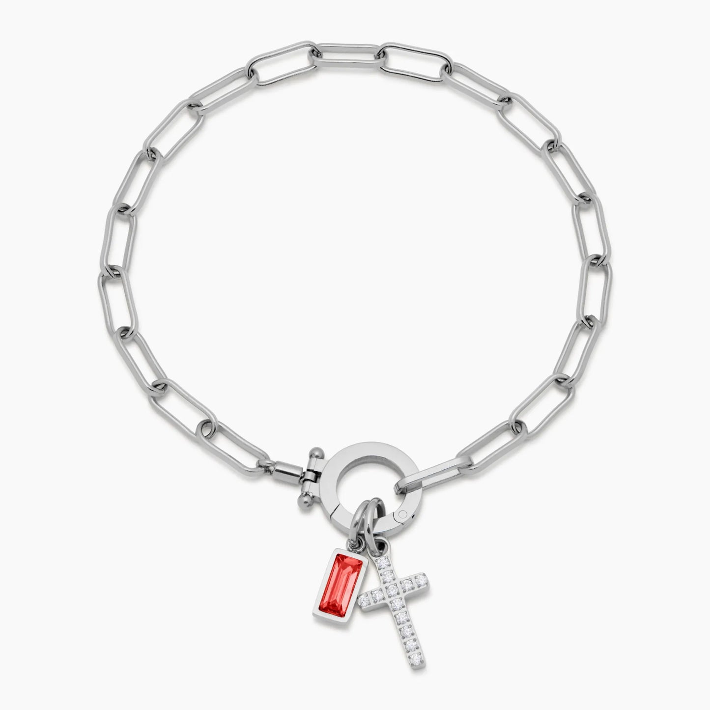 Bracelet Chain with Cross and Birthstone in 18k Gold Plating — Women