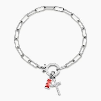 Bracelet Chain with Cross and Birthstone in 18k Gold Plating — Women