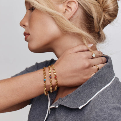 Thick Chain Bracelet with Birthstone in 18k Gold Plating — Women