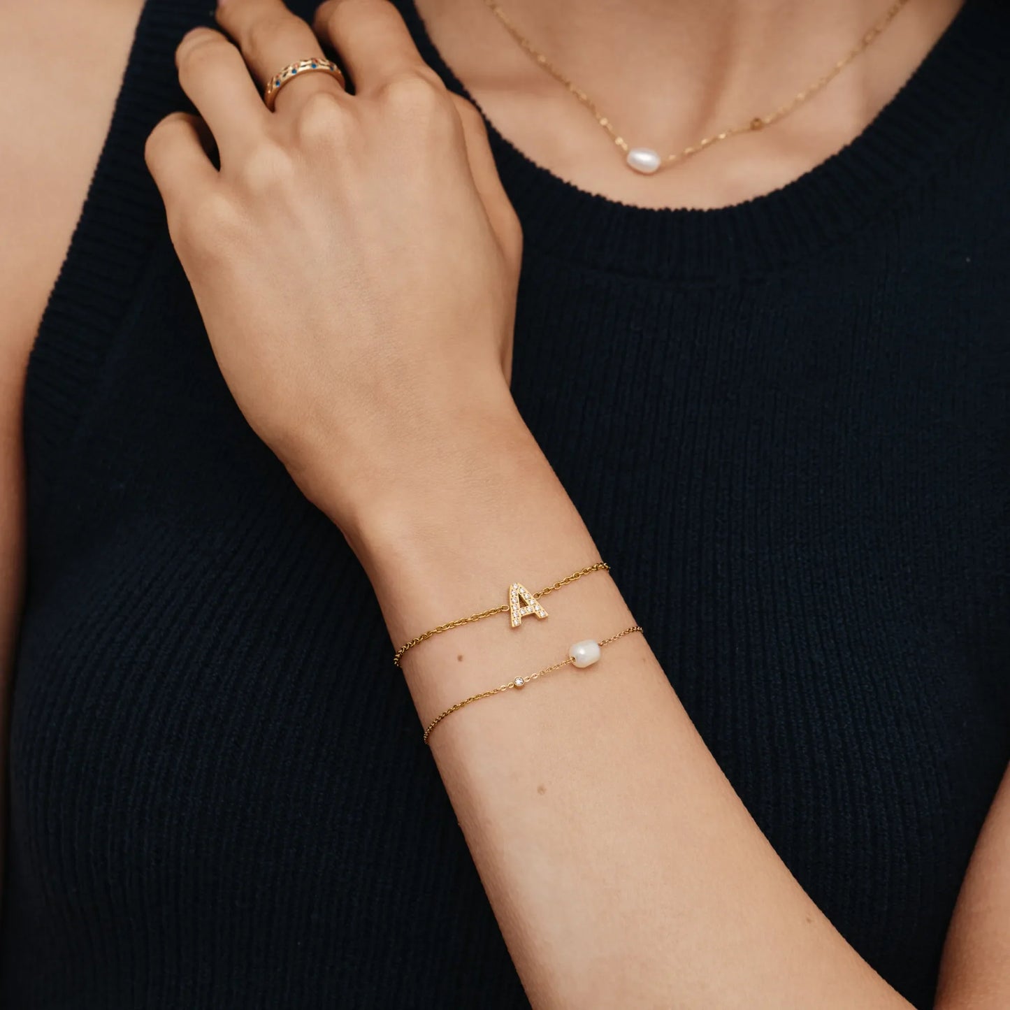 Pulsera Perla Agua Dulce Delicada en Baño Oro 18k — Mujer