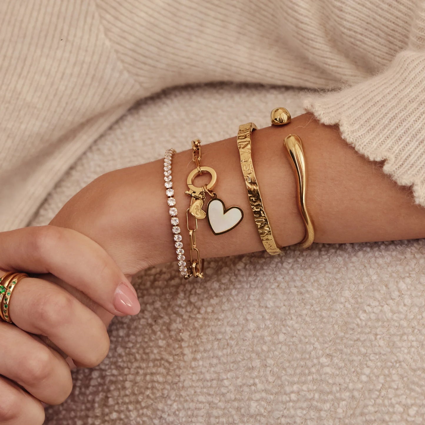 Essential Textured Hoop Bracelet in 18k Gold Plating — Women