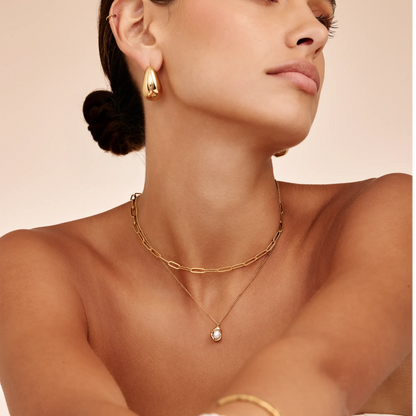 Pearl Moon Pendant Necklace in 18k Gold Plating — Women