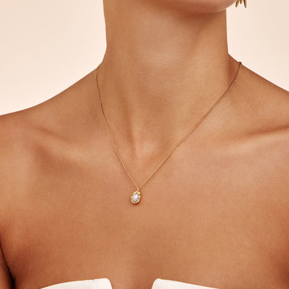 Pearl Moon Pendant Necklace in 18k Gold Plating — Women