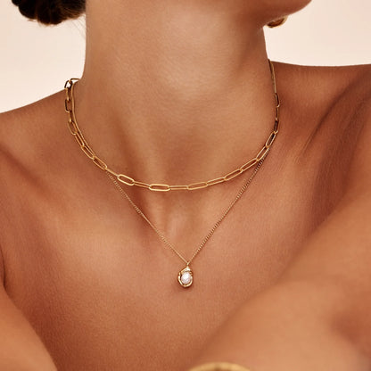 Pearl Moon Pendant Necklace in 18k Gold Plating — Women