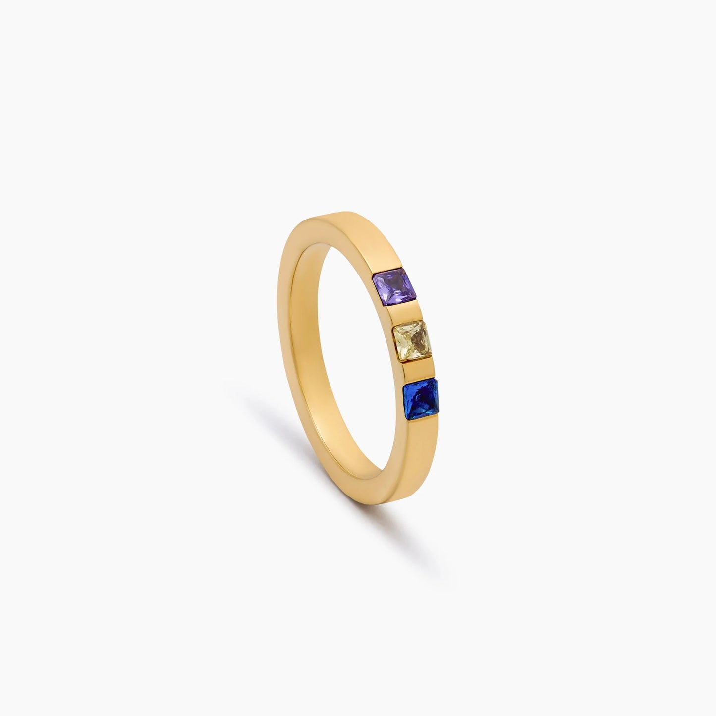 Anillo de banda de piedra natal con corte princesa