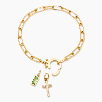 Bracelet Chain with Cross and Birthstone in 18k Gold Plating — Women